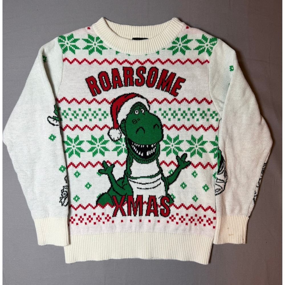 Disney Toy Story Rex Roarsome Xmas Holiday Sweater Kids 4T Buzz Woody White
